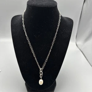 SILPADA Baroque Pearl Pendant Necklace Sterling Silver Double Chain Retired N43 - Picture 1 of 4