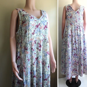 Prairie Kleid DIP 1X Plus ärmellos Blumen Viskose Mischung Stufenrock gefüttert mit Slip - Bild 1 von 9