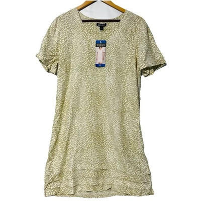 Nicole Miller Dress Womens Large Beige White Dot Linen Blend Tiered Hem Summer - Image 1 of 4