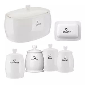 6pcs White Dolomite Charm Canister Heart Design Kitchen Storage Caddy Container - Picture 1 of 4