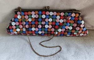 Aldo Clasp Satchel Clutch Purse Chain Grannycore 12" Buttons Womens Vintage - Picture 1 of 12