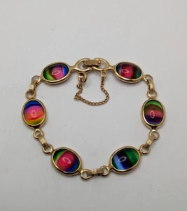 Vintage Sarah Coventry goldfarben Wassermelone Kunst Glas Cabochons Armband 7,5" - Bild 1 von 8