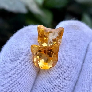 Natural Golden Citrine Kitty Head 14.8 Ct. Gemstone Pair For Customize Jewelry - Picture 1 of 2
