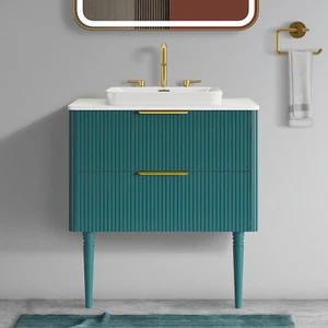 Elena 30"Striped Aquamarine Bathroom Vanity w/Ceramic Sink,Freestanding Bathroom - Picture 1 of 10