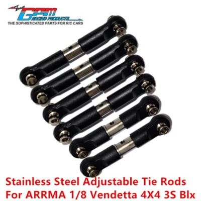 GPM Stainless Steel Adjustable Tie Rods For ARRMA 1/8 Vendetta 4X4 3S Blx US - Image 1 of 4