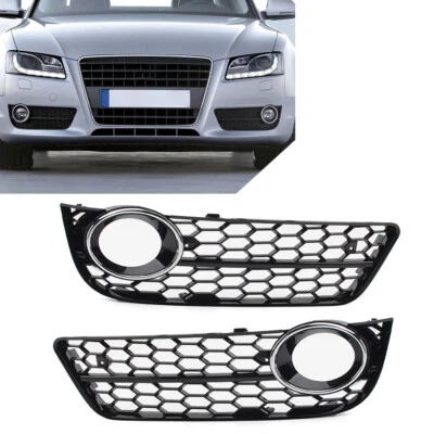 Fit Audi A5 2008-2011 Chrome Front Bumper Fog Light Honeycomb Mesh Grille Cover - Image 1 of 4