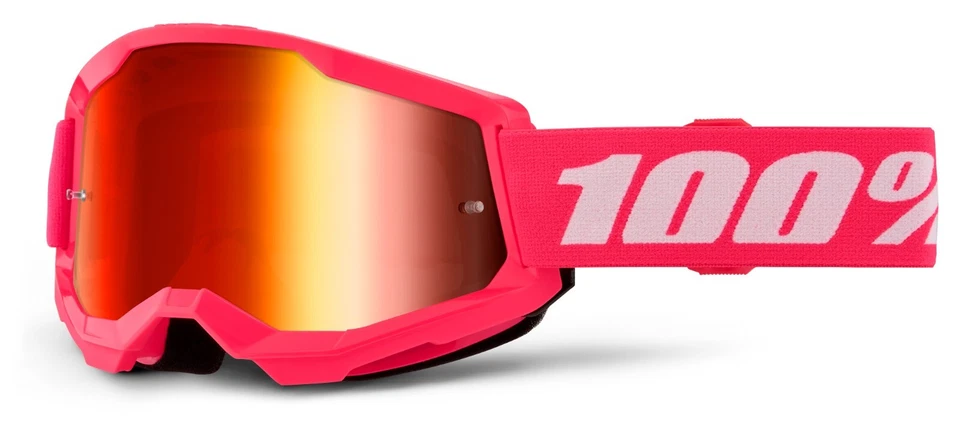 100% YOUTH Strata 2 MX Goggle Pink w/ Red Silver Mirrored Lens YOUTH / JUNIORS - Imagem 1 de 1