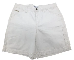 Vintage Columbia Womens Shorts Size 10 7" Beige Flat Front Casual Shorts Logo - Picture 1 of 14