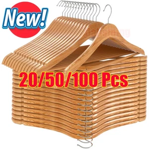 Wooden Hangers Pack of 20 & 50 & 100 Suit Hangers Premium Natural Finish Home US - Picture 1 of 13