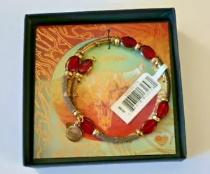 Alex und Ani Krieger Wickelarmband Logo Dehndraht goldfarben rot purpurrot - Bild 1 von 2