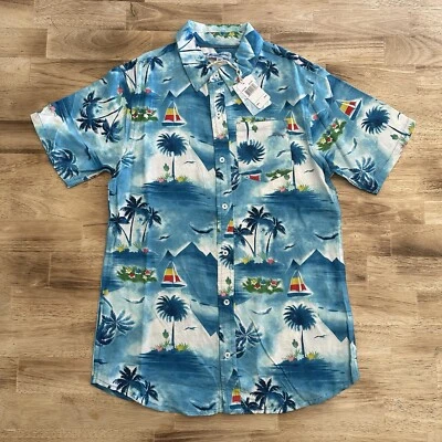 Tommy Bahama Boys Woven Button-Down Shirt Tropical Beach Blue Size 8 - Image 1 of 3