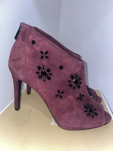 Michael Kors Edie Bootie Suede Plum Leather Bling Heels Size 9.5M - Picture 1 of 8