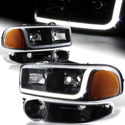Faros LED + parachoques 4 piezas para GMC Sierra/Yukon XL 1500 Denali DRL negro ámbar Foto 1 de 4