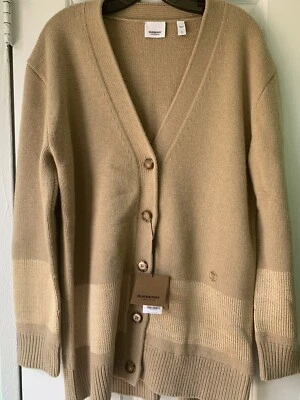 Nuevo con etiquetas $1090 Burberry Della Lana Merino Cachemira TB Botón Cárdigan Suéter - Pequeño Foto 1 de 4