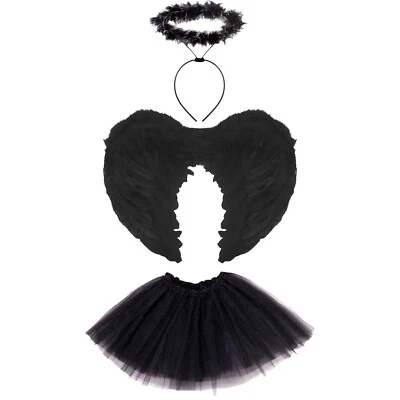 DARK ANGEL FAIRY Halloween COSTUME Feather Girls Fancy Dress Outfit Party Lot UK - Image 1 of 4