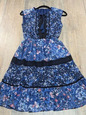 Tahari Dress Womens 2 Blue Floral Print Sleeveless Elastic Waist Casual Short - Image 1 of 4