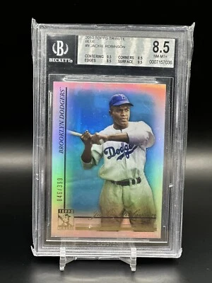 2010 TOPPS TRIBUTE JACKIE ROBINSON DODGERS BLUE REFRACTOR /399 - BGS 8.5 - Image 1 of 3