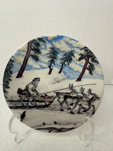 Arabia Finnish Plate ‘Reindeer Team’ By A. Alariesto Plate #26   4-3/4" - Picture 1 of 4