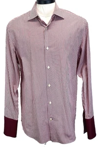 Banana Republic Dress Shirt Men’s Large Red/White Striped Contrast French Cuffs - Picture 1 of 11