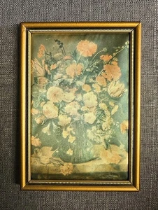 Vintage Antik Hadrian Handwerk gerahmtes Stoffbild Blumen - 16 × 11,5 cm - Bild 1 von 3