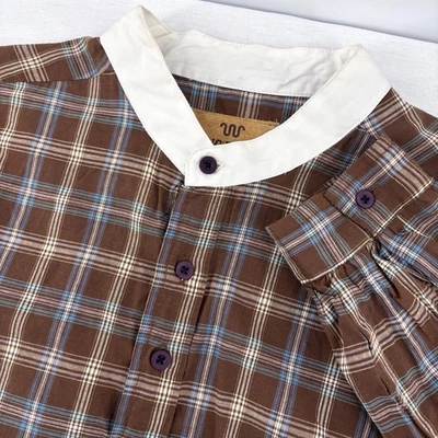 Camisa Larga Western Vintage King Ranch Pioneer Hombres L Marrón Azul Cuello Banda a Cuadros Foto 1 de 4