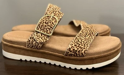 Very Volatile Los Angeles Sandal Leather Upper Amy Jane Tan Leopard Buckle Sz10 - Image 1 of 4