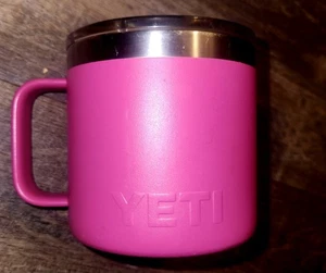 YETI 14oz Bright Pink Stainless Steel Insulated Mug with Handle and Lid - Picture 1 of 3