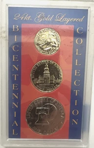 1776-1976P 24 Kt. Gold Layered Quarter, 1/2 Dollar. & 1976-1976 P Eisenhower $1. - Picture 1 of 2