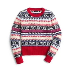 JCrew Fair Isle Pullover Rundhalsausschnitt Lammwollmischung 2X rot marine Winter Weihnachten - Bild 1 von 16