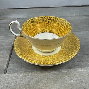 Vtg Aynsley Gold Floral Embossed Squash Color Cup & Saucer - Picture 1 of 12