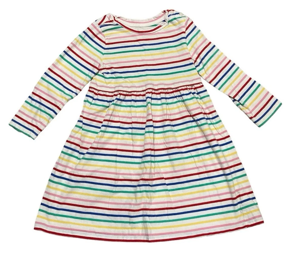 Vestido de algodão branco listrado colorido Babygap manga longa - Tamanho 5 anos - Imagem 1 de 1