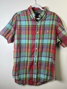 Ralph Lauren Multicolor Plaid Button Up Short Sleeve Shirt Colorful Custom Fit L - Picture 1 of 6