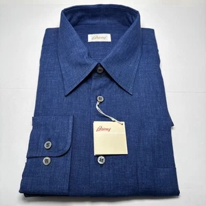 Brioni Linen Button Up Dress Shirt L Blue New with Tags NWT - Picture 1 of 19