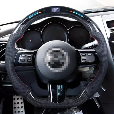 Volante deportivo plano LED de fibra de carbono real negro para Mazda RX-8 2004-2011 Foto 1 de 4
