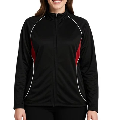 Holloway Ladies L Black Red White Zip Jacket Athletic Track StyleLong Sleeve NWT - Image 1 of 4