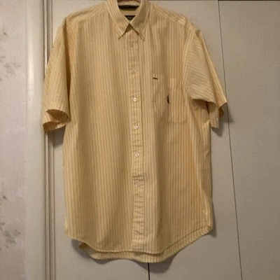 Camisa Nautica Para Hombre Grande Amarilla Rayas Manga Corta Informal Botón Delantero Foto 1 de 4