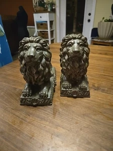 Juego de sujetalibros pesados esculturas bola sobre base de leones reales - Imagen 1 de 6