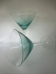Teal Bubble Art Martini Glasses (2), Teal Ombré, Unique - Picture 1 of 7
