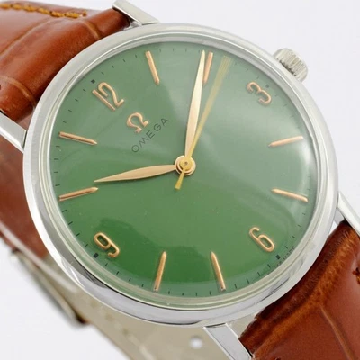 AUTHENTIC OMEGA GENEVE MANUAL WIND VINTAGE GREEN DIAL STEEL WATCH REF 131.019 - Image 1 of 4