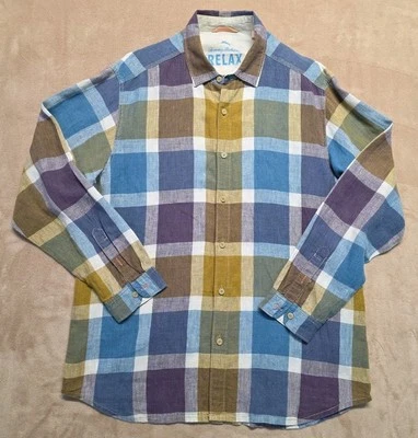 Camisa Tommy Bahama Para Hombre Abotonada Manga Larga Lino Multicolor A Cuadros Talla Grande Foto 1 de 4
