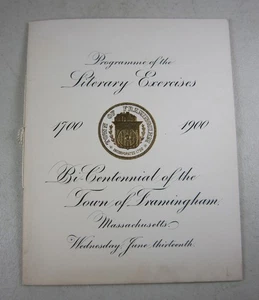 1900 Bicentennial Framingham, Massachusetts Literary Exercises Program Booklet - Bild 1 von 6