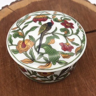 VTG St. Etienne Porcelain Floral Bird Trinket Box Hand Painted - Image 1 of 4