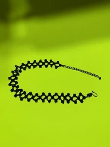 Handgefertigtes schwarzes Vintage Saatperlen Halsband Halskette  - Bild 1 von 4