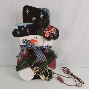Handmade Snowman Light Christmas Decoration Wooden 19" Hand Crafted Primitive - Picture 1 of 20
