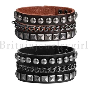 Punk Leather Bracelet Handmade Cuff Bangle Braided Wide Wristband Adjustable Men - Picture 1 of 29