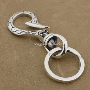 Skull Hook 925 Sterling Silver Keychain Punk Belt Clip DIY Accessory 8J016A BZ - Picture 1 of 2