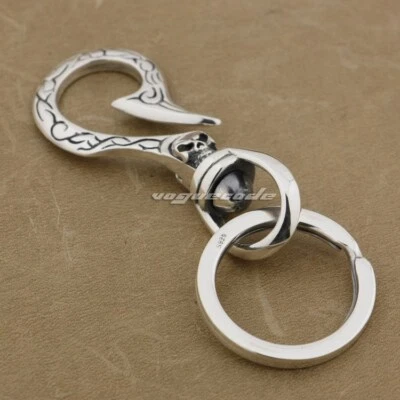 Skull Hook 925 Sterling Silver Keychain Punk Belt Clip DIY Accessory 8J016A BZ - Image 1 of 2