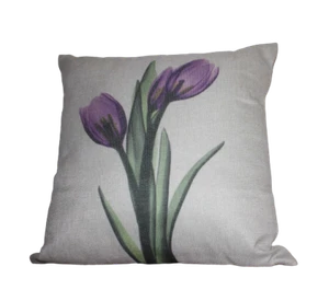 Almohada de lino de flor púrpura tulipán 18x18" sofá sofá cojín - Imagen 1 de 3