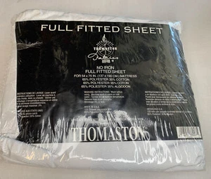 NEW VINTAGE THOMASTON FULL FITTED SHEET POLY COTTON NO IRON WHITE USA MADE - Picture 1 of 3