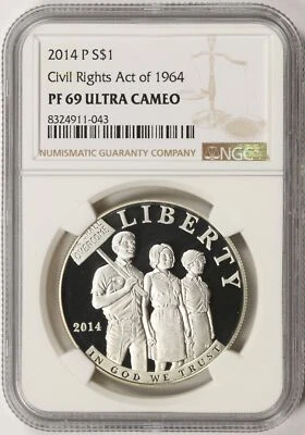 2014-P $1 Civil Rights Act of 1964 Silver Dollar Commem NGC PF69 Ultra Cameo - Image 1 of 2